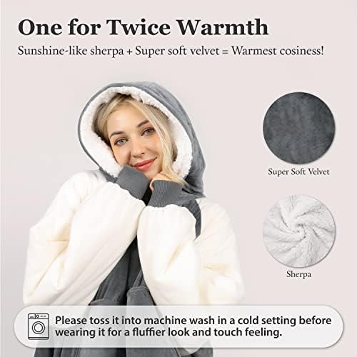 Winthome Oversize Blanket Hoodie Sherpa vestível de moletom com mangas de bolsos para mulheres adultos