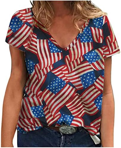 Camisas patrióticas femininas Dia da Independência Impressa Casual Casual Mangas curtas T-shirt camisetas