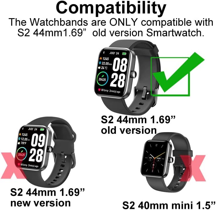Smaate Silicon Watch Band para S2, compatível com Tozo S2 1.69inch Smartwatch, cinta de substituição