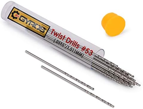 Gyros Mini Twist Drill Bits Tamanho #53 Inclui 12 bits de broca de micro precisão com frasco de armazenamento claro | Aço carbono | Para uso com torno de pino e ferramentas rotativas