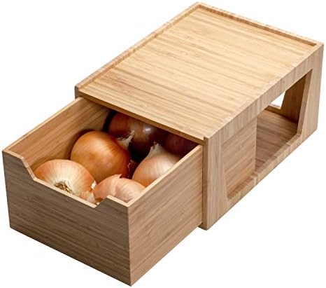 Alta gaveta de bambu, solução de armazenamento empilhável para produtos de cozinha, material de