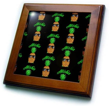 3DROSE Um padrão divertido da ilha de abacaxi com o padrão de óculos de sol. - ladrilhos emoldurados