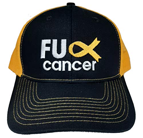 Foda -se câncer bordado com bordado de beisebol, chapéu de chapéu de malha - fita dourada na consciência do câncer