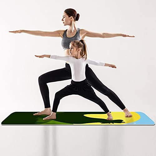 Exercício e fitness de espessura sem escorregamento 1/4 tapete de ioga com silhueta de galo em hills verde hills
