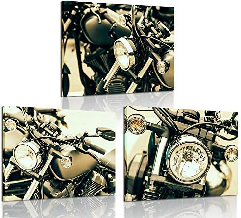INCHO FOTO 3 peças Arte da parede de parede Vintage Lâmpada de farol de motocicleta impressão