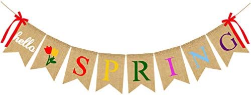 Jozon Hello Spring Burlap Banner Jute Spring Bunting Banner Garland Flower Spring Decorations para