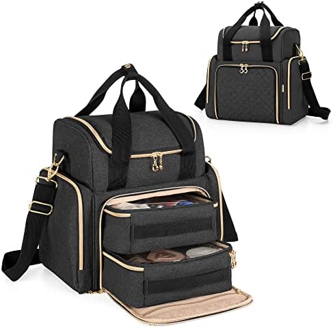 Bolsa de maquiagem de viagem Luxja com 2 caixas removíveis, bolsa de cosméticos com várias seções