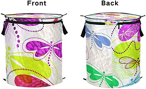 Libélulas coloridas Pop -up Up Up Laundry Horty com tampa com zíper cesta de roupa dobrável com alças Organizador