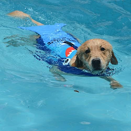 Jaqueta de natação para cães refletivos, jaqueta de impacto para cães para natação e passeio de barco, maiô de animais de estimação ripstop para pequenos cães grandes médios, azul, m