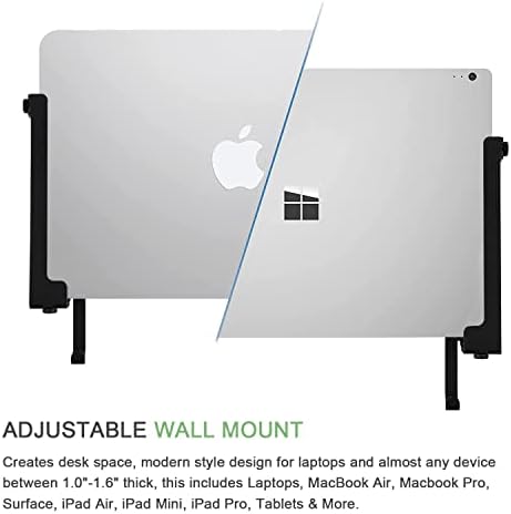Ifcase Aluminum Wall Laptop Mound Suport para MacBook Air, Pro, Surface, iPad, tablets com gancho de fone de ouvido, almofadas anti-arranhões, adesivo e parafusos
