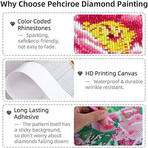 Kits de arte de diamante para adultos/crianças, pintura de diamante de flor de rosa peony 5D com acessórios