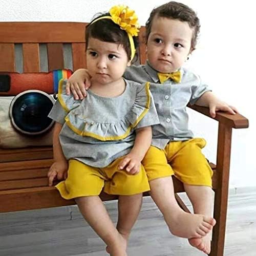 Criança bebê menino menino irmã irmão combinando roupas, tamis de manga curta Tops+shorts