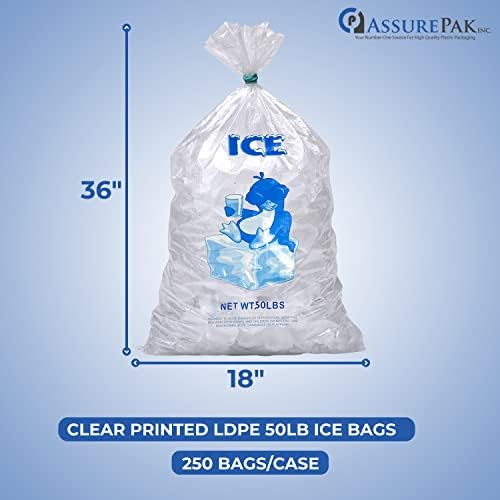 Sacos de gelo LDPE - 50 lb - 18 x36 - 250 sacos - 3,0 mil - claro