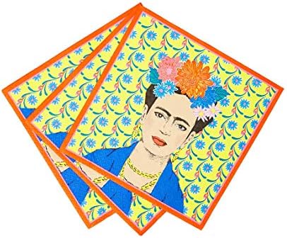Pacote de 20 guardanapos de papel de papel de impressão amarelos Frida Kahlo | Porttes descartáveis, utensílios