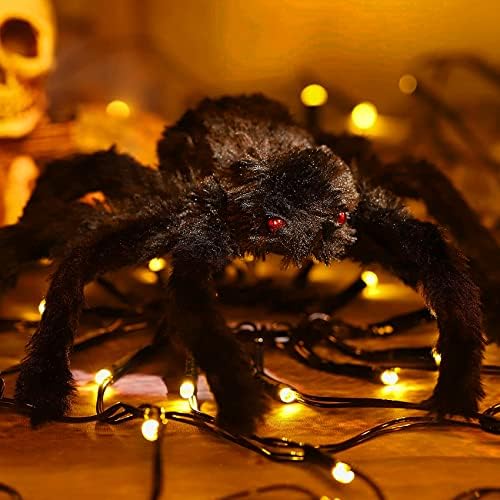 Azami Spider Lights Web Halloween Apuração decorações internas/externas com 2 pcs aranha preta de 3,25 pés de