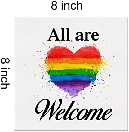 Todos são bem -vindos, letreiro, decoração de casa de arte de parede de 8 x 8 polegadas Diversidade Pride