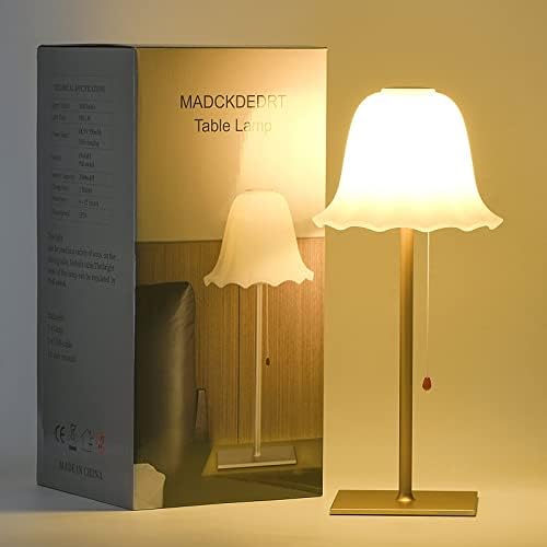 Lâmpada de mesa recarregável Madckdedrt, luz LED, escurecimento de 3 engrenagens, lâmpada de vidro de pétala,
