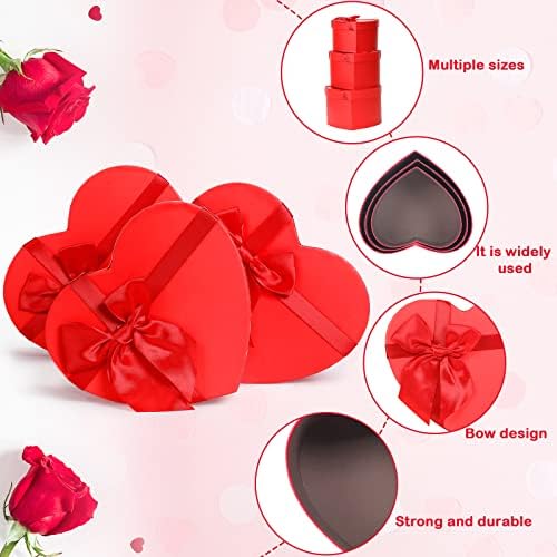 Epakh 3 peças Caixa de coração Caixa de coração Red Box Box Box Caixas decorativas de Casamento