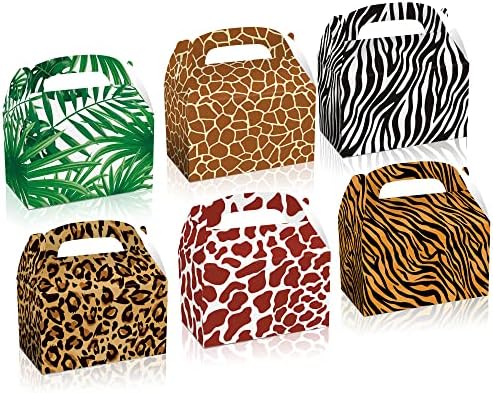 12 Pacote para festa de folhas de animais faixas caixas de tratamento da selva zoológico impressão de impressão