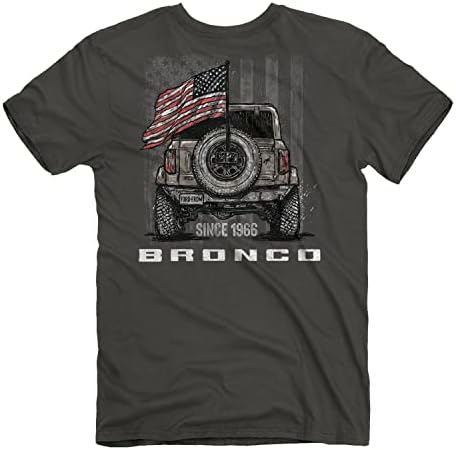 T-shirt de manga curta masculina do Bronco Ford Freedom, cinza | American Flag Design for USA Lovers |