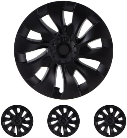 Kavanic Tesla Modelo 3 roda Tampa de roda Hubcap de 18 polegadas preto fosco com pacote de logotipo central