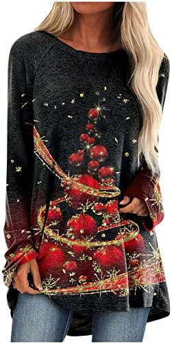 Árvores de Natal Luzes Mulheres Manga Longa Camisas Casuais Pullover tops soltos Blata