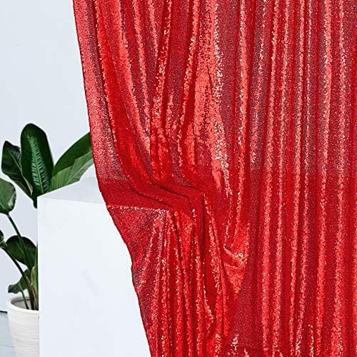 Cortina de lantejoulas de lantejoulas vermelhas de 7 × 7 pés, cenário de fotografia cortinas de glitter de fundo de tecido para decoração de festa de casamento
