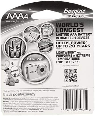 Energizer L92BP-4 Ultimate Lithium AAA Baterias, a bateria AAA mais longa do mundo em dispositivos