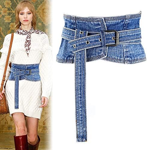 Cinto de jeans de jeans feminina de Aecibzo retro largura de cintura de cinto de cálculo com fivela