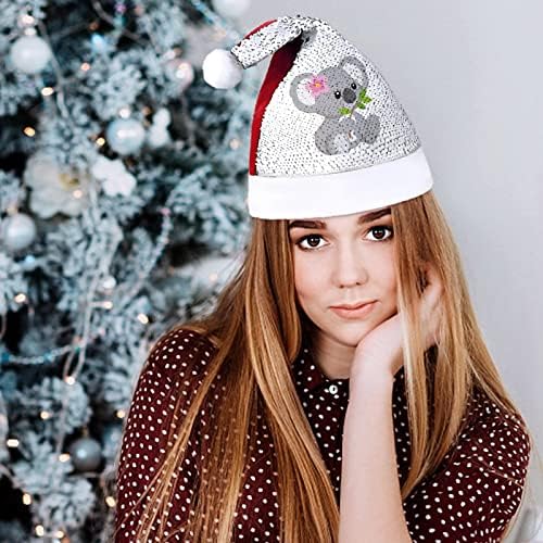 Linda Koala lantejous chapéus de Natal Santa Natal para adultos Fantas de festa de Natal Merry