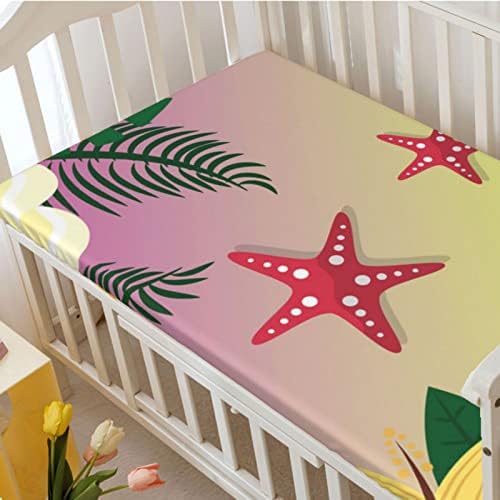 Folha de berço com tema de praia gráfica, lençol de colchão de berço padrão Folha de colchão macio para crianças macias para meninas meninas, 28 “x52”, multicolor